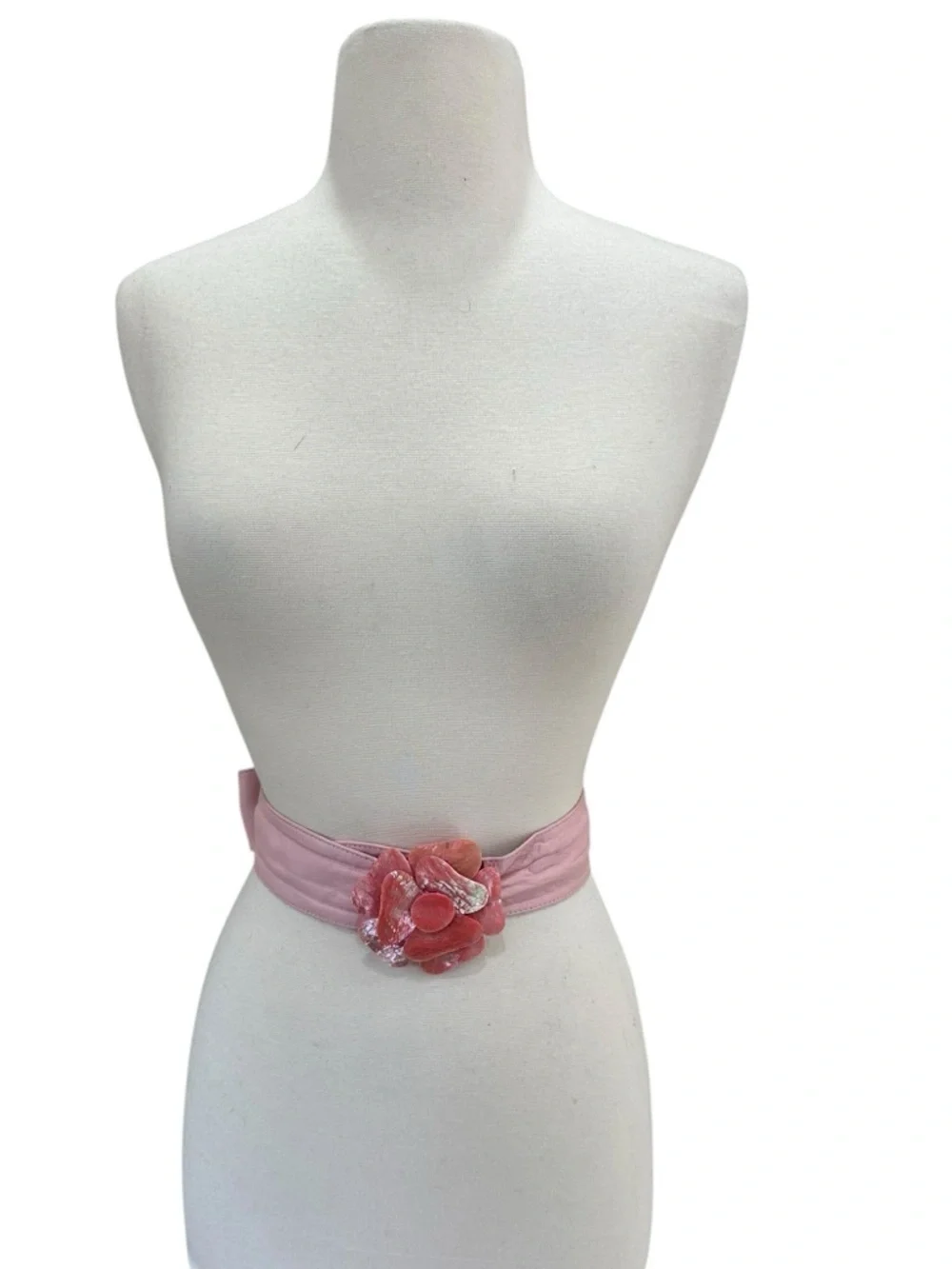 80s 90s Vintage Women's Pink Leather Belt with Pink Flower Buckle